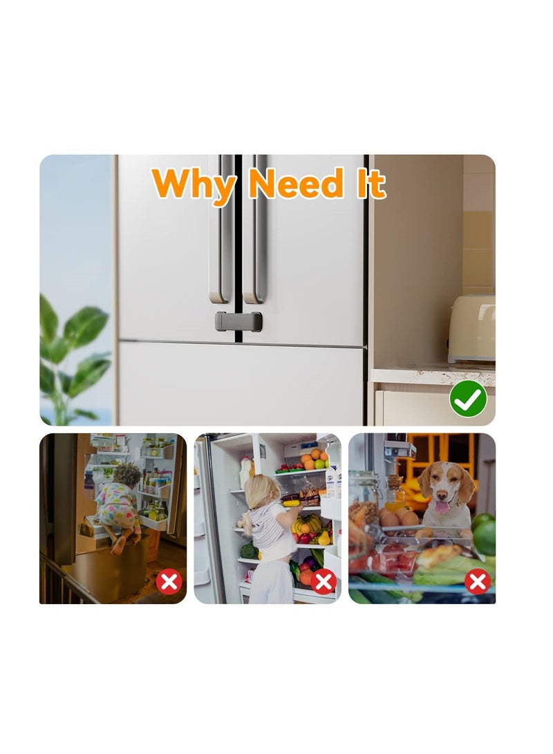 SYOSI French Fridge Lock, Cabinet Cupboard Lock for Kids and Babies, Easy to Install, Freezer Lock Apply to Max 2.28"(58mm) Two Door Gap Distance, 1 Pcs, Black - Image 2