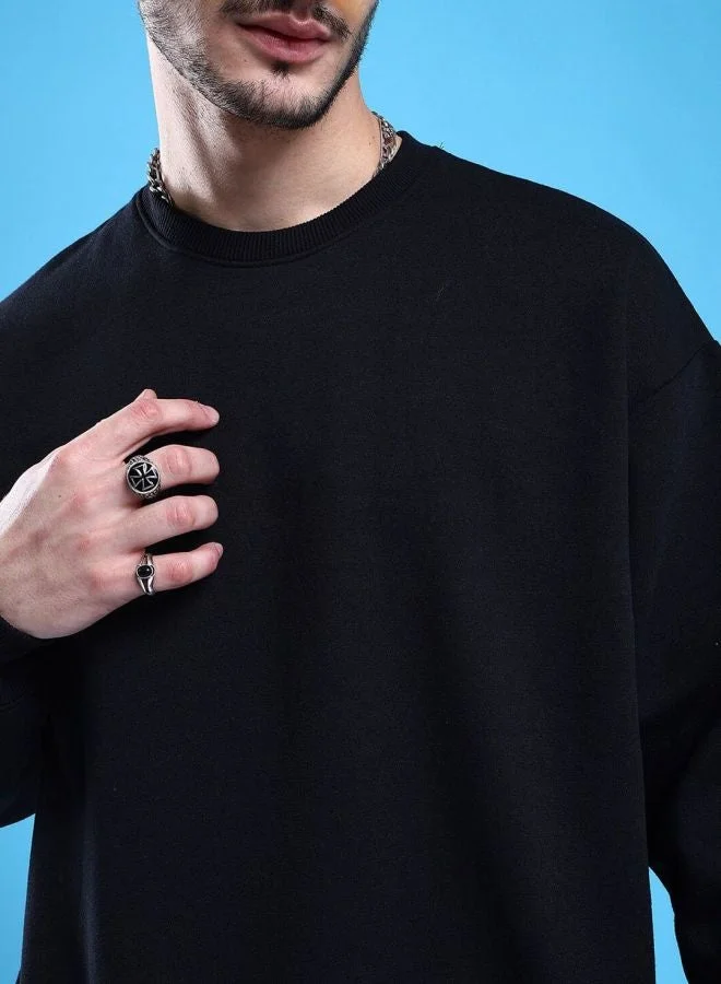 The Indian Garage Co  The Indian Garage Co Men Oversized Fit Solid Crew Neck Full Sleeves Sweatshirt  | Best Price UAE
