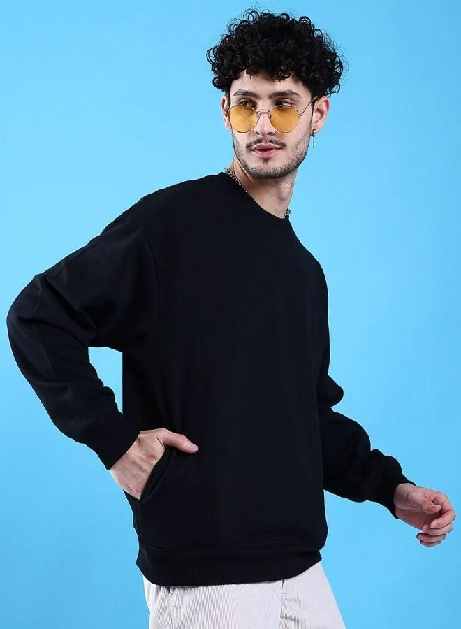 The Indian Garage Co Men Oversized Fit Solid Crew Neck Full Sleeves Sweatshirt