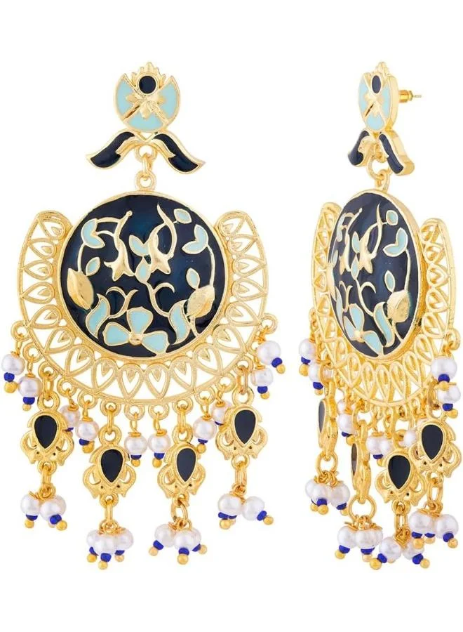 VOYLLA Voylla Tahira Floral Motifs Enameled Necklace Set, Onesize, Brass, Beads