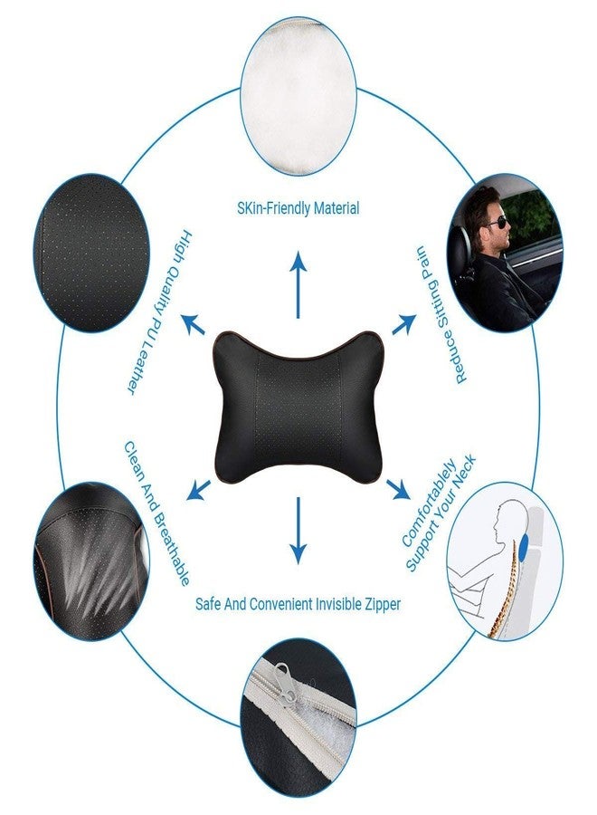 Lurowo 2 Pieces Car Headrest Pillow Neck, PU Leather Neck Support Car Seat Pillow with Removable Cover, Breathable Memory Foam Cushion for Driving Traveling (black) - Image 3
