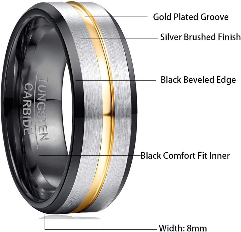 NUNCAD Tungsten Ring for Men Women Wedding Bands 4/6/8/10mm Width Multicolor Available Groove Beveled Edges Engraved I Love You Size 4 to 17 - Image 5