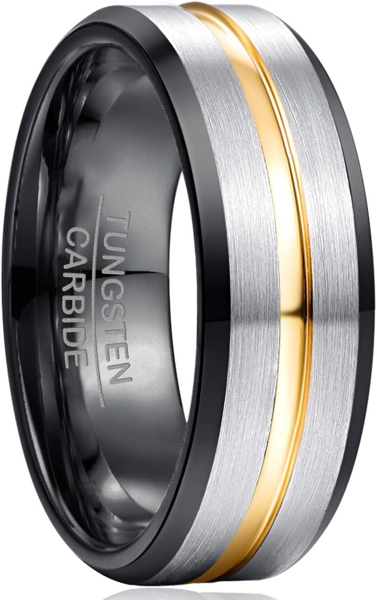 NUNCAD Tungsten Ring for Men Women Wedding Bands 4/6/8/10mm Width Multicolor Available Groove Beveled Edges Engraved I Love You Size 4 to 17 - Image 1