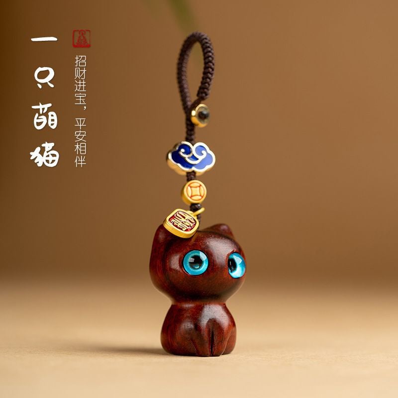 Ebony Cat Mobile Phone Chain Pendant Personalized Creative Purple Sandalwood Keychain Bag Pendant Cute Jewelry - Image 3