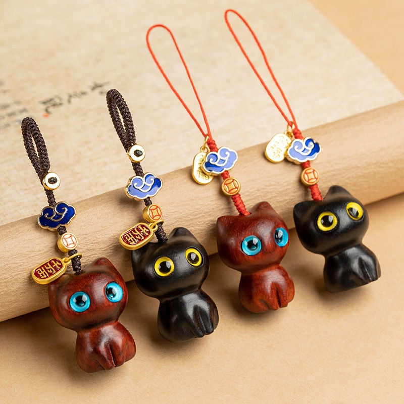 Ebony Cat Mobile Phone Chain Pendant Personalized Creative Purple Sandalwood Keychain Bag Pendant Cute Jewelry - Image 2