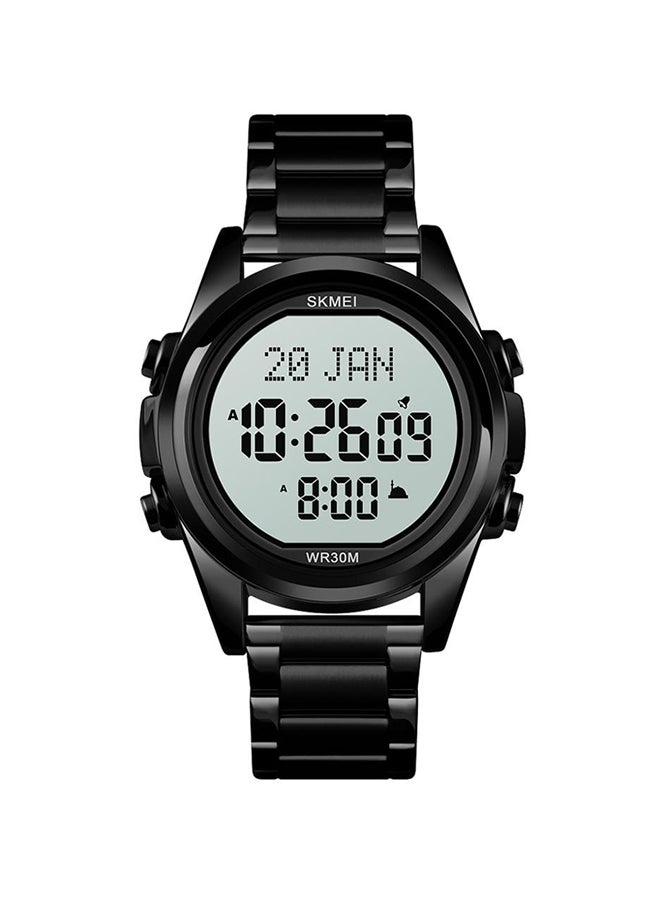Men's 1667 Stainless Steel Back Digital Alfajr Azan Prayer Wrist Watch - 44 mm - Black - Image 1