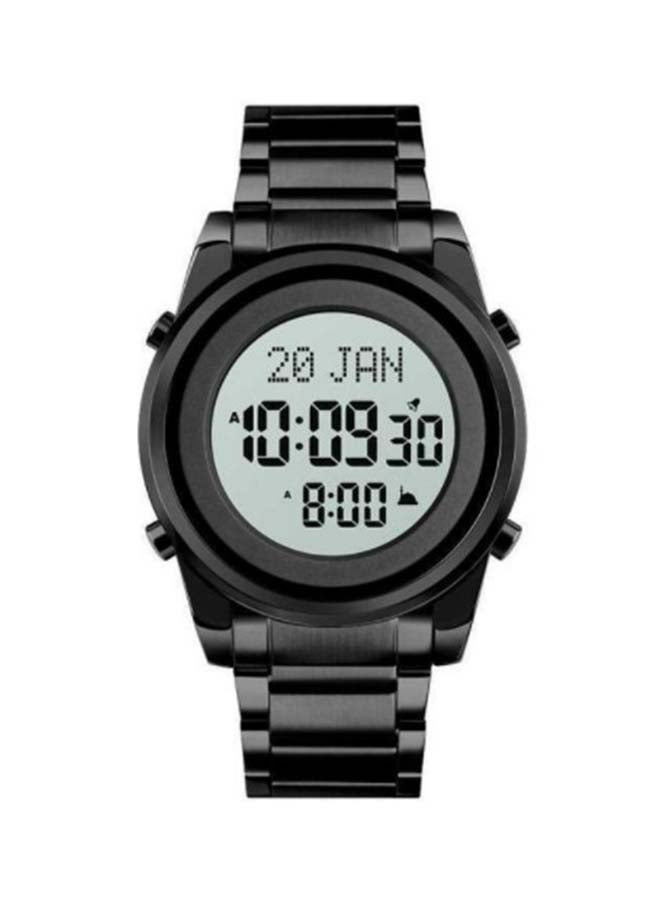 Men's 1667 Stainless Steel Back Digital Alfajr Azan Prayer Wrist Watch - 44 mm - Black - Image 2