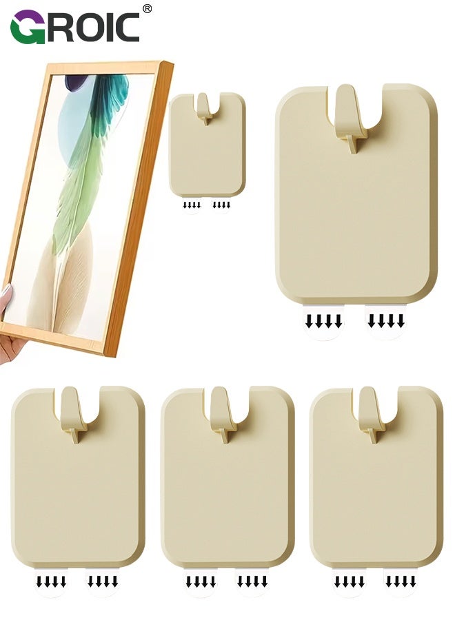 GROIC 10 PCS frame hanger, Wall Picture Hanging Hooks, Plastic Waterproof Adhesive Picture Hanger, No-drill hole-free nail, Frame Hanger Sticky Hooks for Bathroom, Kitchen,and Bedroom, Beige - Image 1