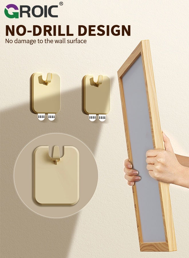 GROIC 10 PCS frame hanger, Wall Picture Hanging Hooks, Plastic Waterproof Adhesive Picture Hanger, No-drill hole-free nail, Frame Hanger Sticky Hooks for Bathroom, Kitchen,and Bedroom, Beige - Image 5