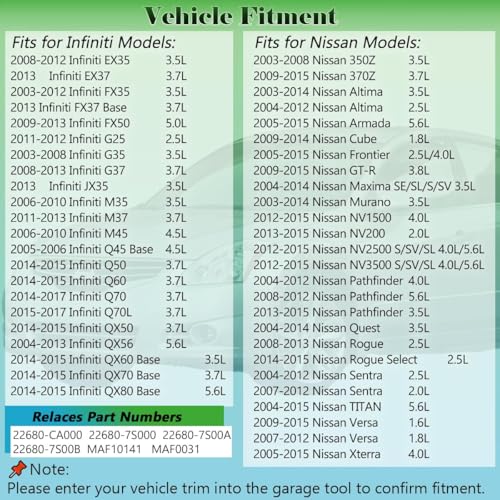 Yukrotor Mass Air Flow Sensor MAF Sensor 22680-CA000 Compatible with 2003-2014 Nissan Altima Frontier Maxima Murano Pathfinder Rogue Sentra Titan Xterra Infiniti Replaces OE# 22680-7S000, 22680-7S00A - Image 3