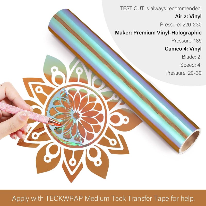 TECKWRAP Opal Holographic Craft Vinyl 1ft x 5ft, Sunset Pink - Image 1