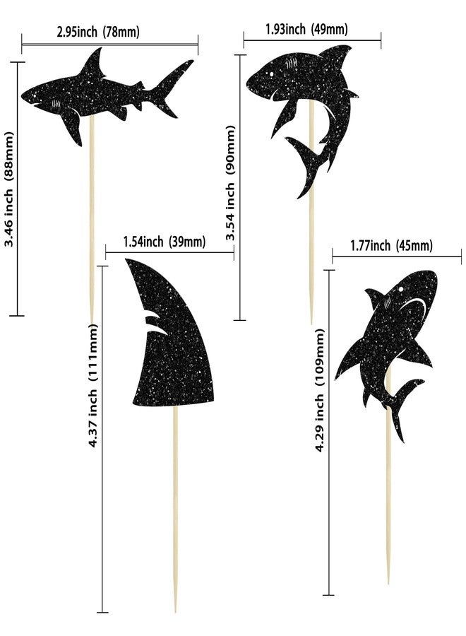 ايفلين مجموعة إيفلين لتزيين الكب كيك على شكل زعانف سمكة قرش، 24 قطعة، لون أزرق لامع، بتصميم زعانف سمكة قرش، مناسبة لحفلات استقبال المولود الجديد وأعياد ميلاد الأطفال، لون أسود. - Image 2