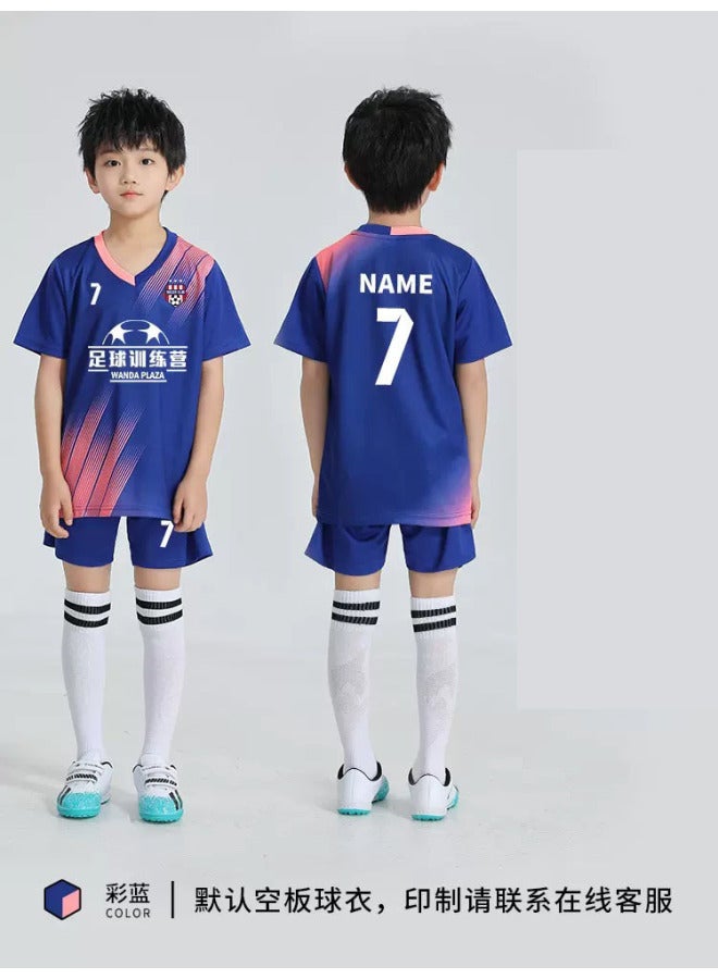 7701 Color Blue Suit Summer Children's Football Clothes Suit Customized Boys' Primary School Students' Competition Team Clothes Girls' Training Clothes Quick-dry Football Clothes