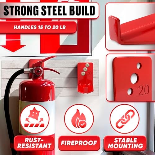Reluen Set of 4 Fire Extinguisher Mount Bracket - 2.36″ × 1.57″ × 2.36″ Fire Extinguisher Hook, Include Screws and Gaskets, Easy to Install, Hold Up to 20 lb, Good for Workshop, Garage, or Home Use - Image 4