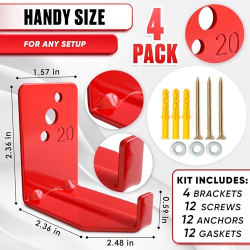 Reluen Set of 4 Fire Extinguisher Mount Bracket - 2.36″ × 1.57″ × 2.36″ Fire Extinguisher Hook, Include Screws and Gaskets, Easy to Install, Hold Up to 20 lb, Good for Workshop, Garage, or Home Use - Image 2