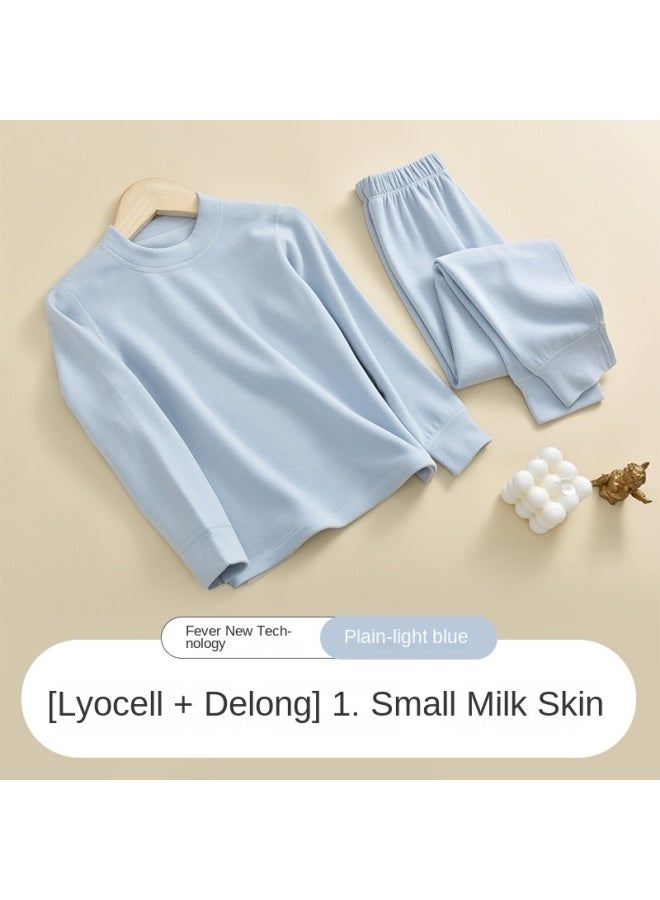 مجموعة ملابس داخلية حرارية للأطفال مع طبقة إضافية من الفرو والسماكة، ملابس داخلية للأولاد والبنات، ملابس وسراويل خريفية، فئة A، طبقة أساسية شتوية - Image 1