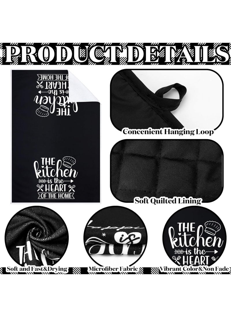 Sratte Sratte 6 Pcs Kitchen Decor Accessories Set Farmhouse Towels Pot Holders Oven Mitts Set 2 Dish Towels 2 Potholders 2 Cooking Mittens Oven Glove for Baking Cooking SupplyBlackKitchen  - Image 5