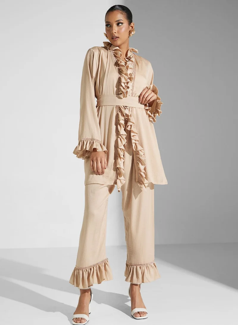 hayas closet Ruffle Detail Shirt & Pant Set