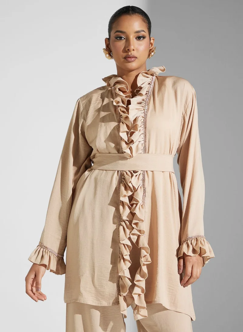 hayas closet Ruffle Detail Shirt & Pant Set
