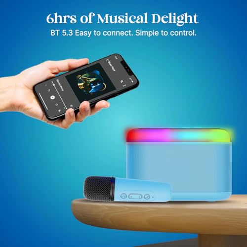 pTron Newly Launched Fusion Joy 20W Bluetooth Speaker with Wireless Karaoke Mic, 6Hrs Playtime, Vivid RGB Lights, Voice Effects, Multi-Play Modes BT5.3/TF Card & Type-C Charging Port (Blue) - Image 4