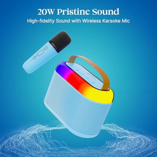 pTron Newly Launched Fusion Joy 20W Bluetooth Speaker with Wireless Karaoke Mic, 6Hrs Playtime, Vivid RGB Lights, Voice Effects, Multi-Play Modes BT5.3/TF Card & Type-C Charging Port (Blue) - Image 3