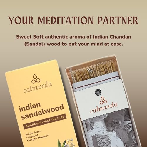 Calmveda Indian Sandalwood Incense Sticks - 80 Sticks, Charcoal Free, Upcycled Flowers, All Natural, Non Toxic, Meditation & Stress Relief - Image 3