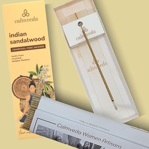 Calmveda Indian Sandalwood Incense Sticks - 80 Sticks, Charcoal Free, Upcycled Flowers, All Natural, Non Toxic, Meditation & Stress Relief - Image 4