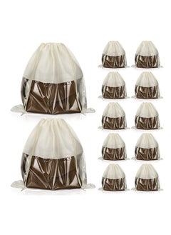 Generic 12 Pcs Dustproof Drawstring Storage Bags with PVC Clear Window, Non-Woven Fabric Pouches for Handbags, Shoes, and Organizers - Beige Dust Covers for Easy Packing and Protection.  - Image 1