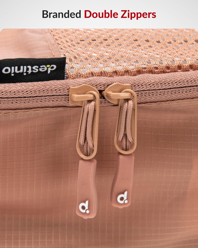 Destinio Packing Cubes for Travel, 6 in 1 Water Resistant Travel Organizer Pouch Set (4 Cubes+ Drawstring Bag+ Cosmetic Pouch), Luggage Suitcase Wardrobe Organiser Bags for Clothes Shoes (Mocha) - Image 2