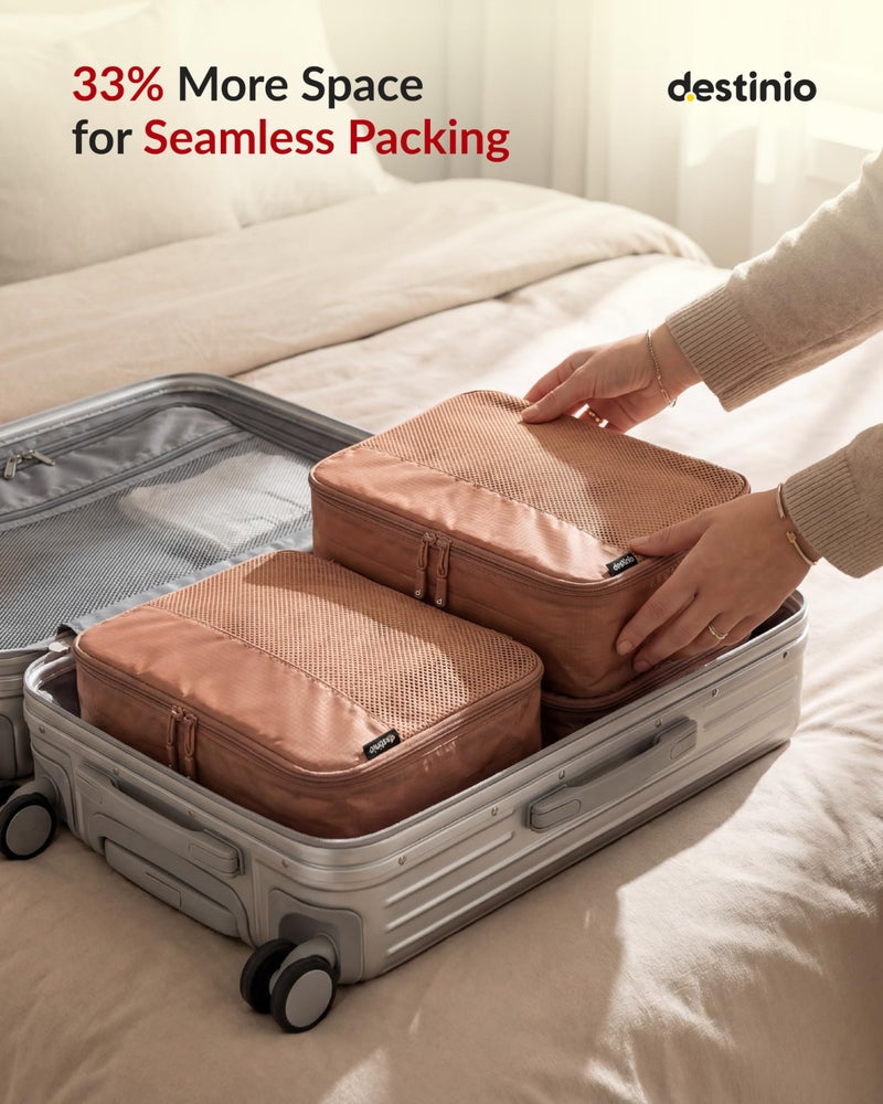 Destinio Packing Cubes for Travel, 6 in 1 Water Resistant Travel Organizer Pouch Set (4 Cubes+ Drawstring Bag+ Cosmetic Pouch), Luggage Suitcase Wardrobe Organiser Bags for Clothes Shoes (Mocha) - Image 4