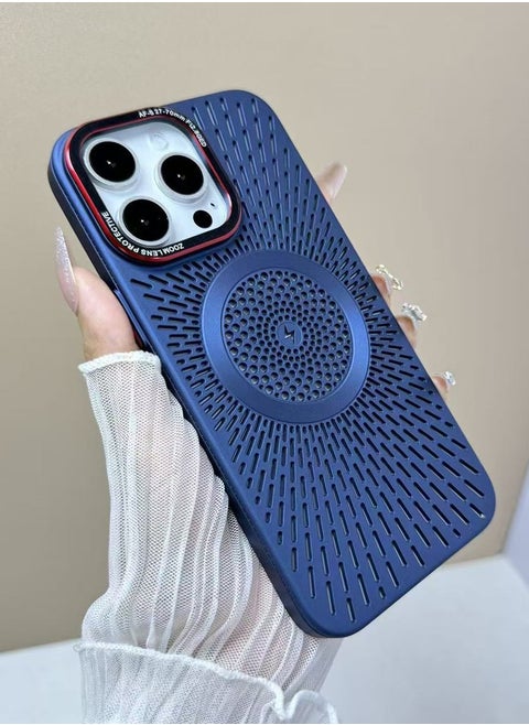 New Heat Dissipation Magsafe phone case Ultra Slim for iphone 15 Pro Max (6.7 Inch) Support Magnetic Wireless Charge Shockproof Bumper cover (Blue)