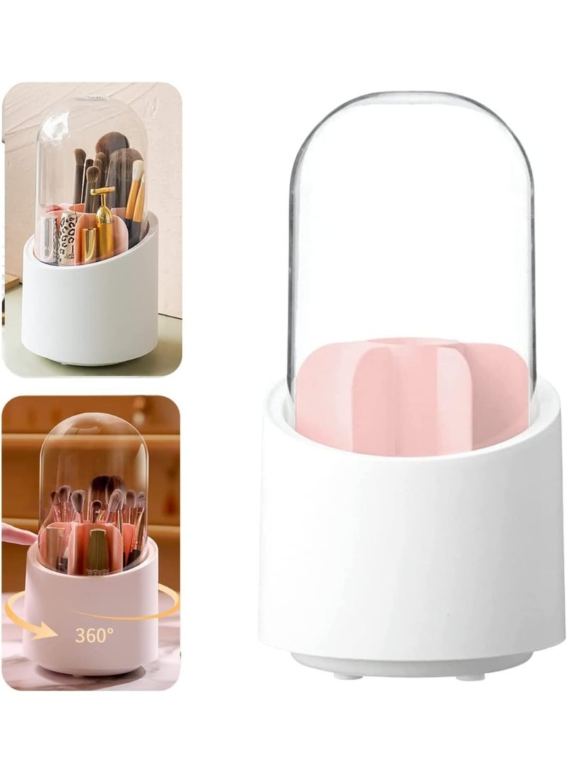 Makeup Brush Holder, 360° Rotating Cosmetic Organiser, Makeup Storage Cosmetic Box with Dustproof Lid, Girl - Image 2