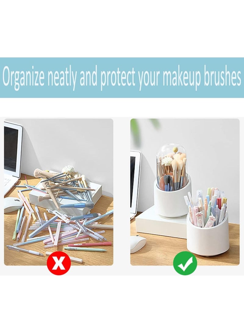 Makeup Brush Holder, 360° Rotating Cosmetic Organiser, Makeup Storage Cosmetic Box with Dustproof Lid, Girl - Image 3