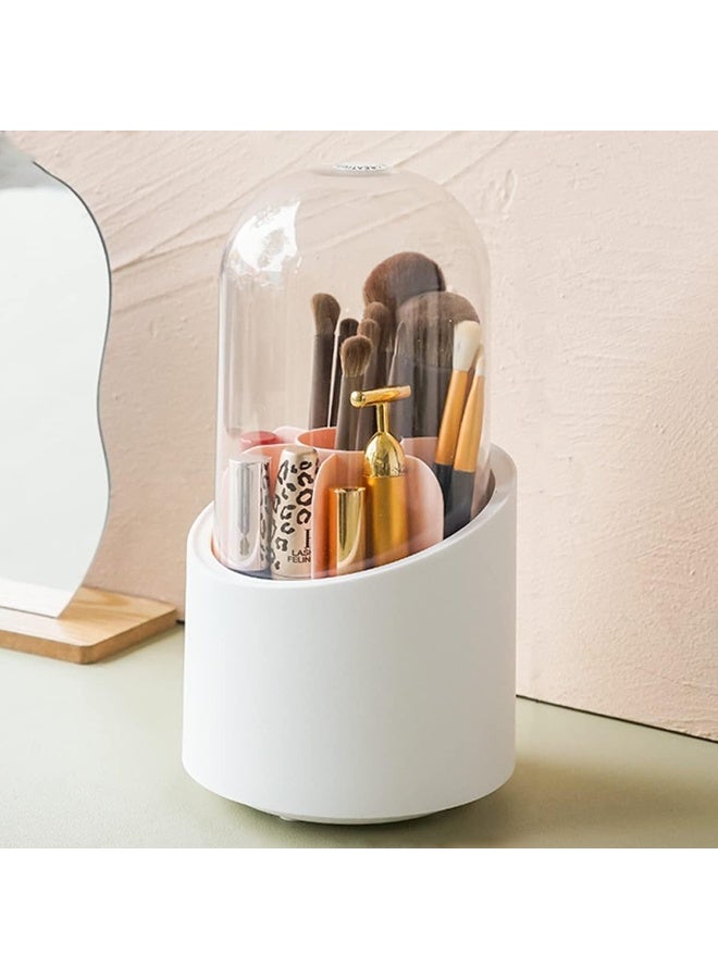 Makeup Brush Holder, 360° Rotating Cosmetic Organiser, Makeup Storage Cosmetic Box with Dustproof Lid, Girl - Image 5