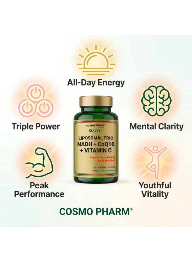 Cosmo Pharm NADH + CoQ10 + Vitamin C Liposomal Trio | Supports Energy & Cellular Protection | 90 Vegetable Capsules - Image 3
