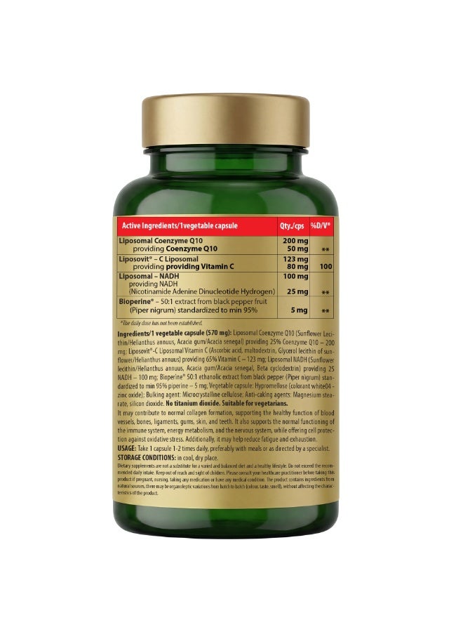 Cosmo Pharm NADH + CoQ10 + Vitamin C Liposomal Trio | Supports Energy & Cellular Protection | 90 Vegetable Capsules - Image 2