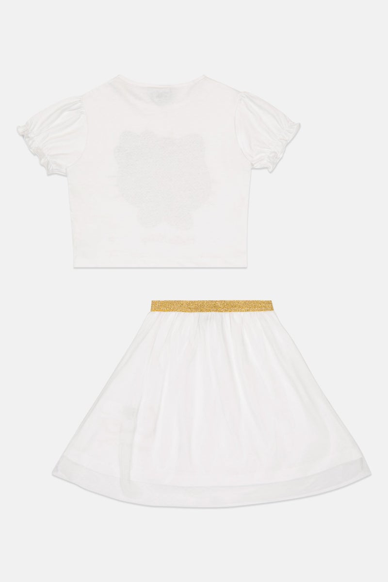Hello Kitty Kids Girl 2Pcs Graphic Print Top And Skirt Set, White - Image 2