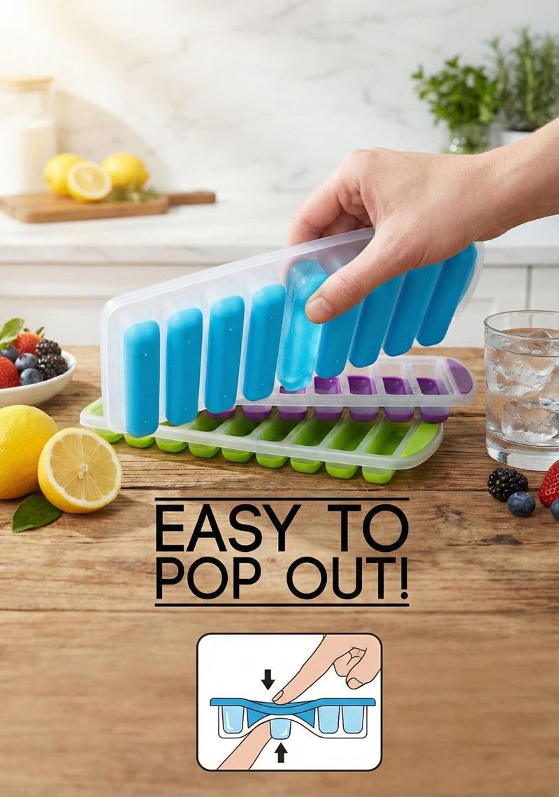 faas Water Bottle Long Stick Ice Cube Trays with Easy Push Pop Out Narrow Ice Stick Cubes Assorted Color Silicone Bottom Ice Stick Tray Pack of 3 - Image 2