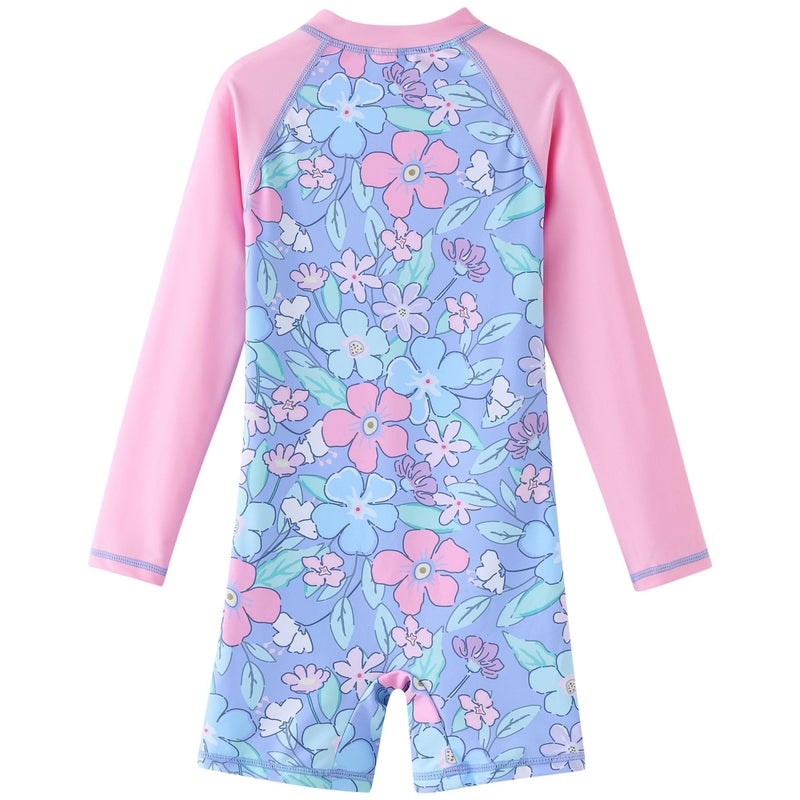 UMELOK Girls Rash Guard Swimsuits Long Sleeve One Piece Swimwear with UPF 50+ Sun Protection Zipper Bathing Suits Pink Multicolored Flowers,8Y - Image 5