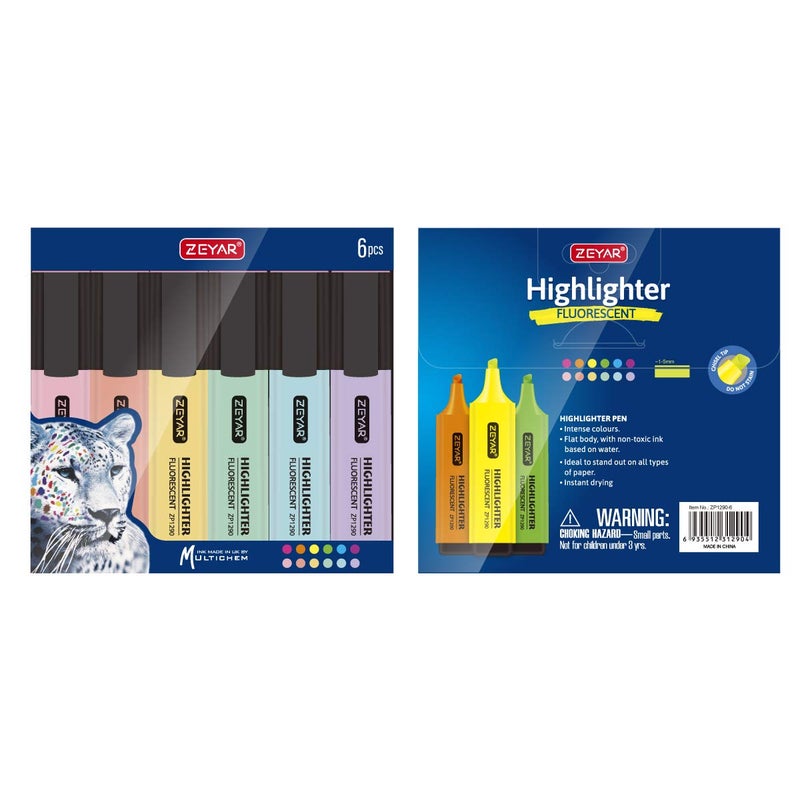 ZEYAR Highlighter, Pastel Colors Chisel Tip Marker Pen, AP Certified, Assorted Colors, Water Based, Quick Dry (6 Macaron Colors) - Image 2