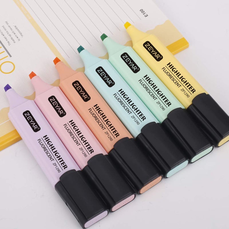 ZEYAR Highlighter, Pastel Colors Chisel Tip Marker Pen, AP Certified, Assorted Colors, Water Based, Quick Dry (6 Macaron Colors) - Image 3