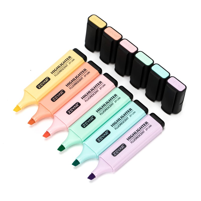 ZEYAR Highlighter, Pastel Colors Chisel Tip Marker Pen, AP Certified, Assorted Colors, Water Based, Quick Dry (6 Macaron Colors) - Image 1