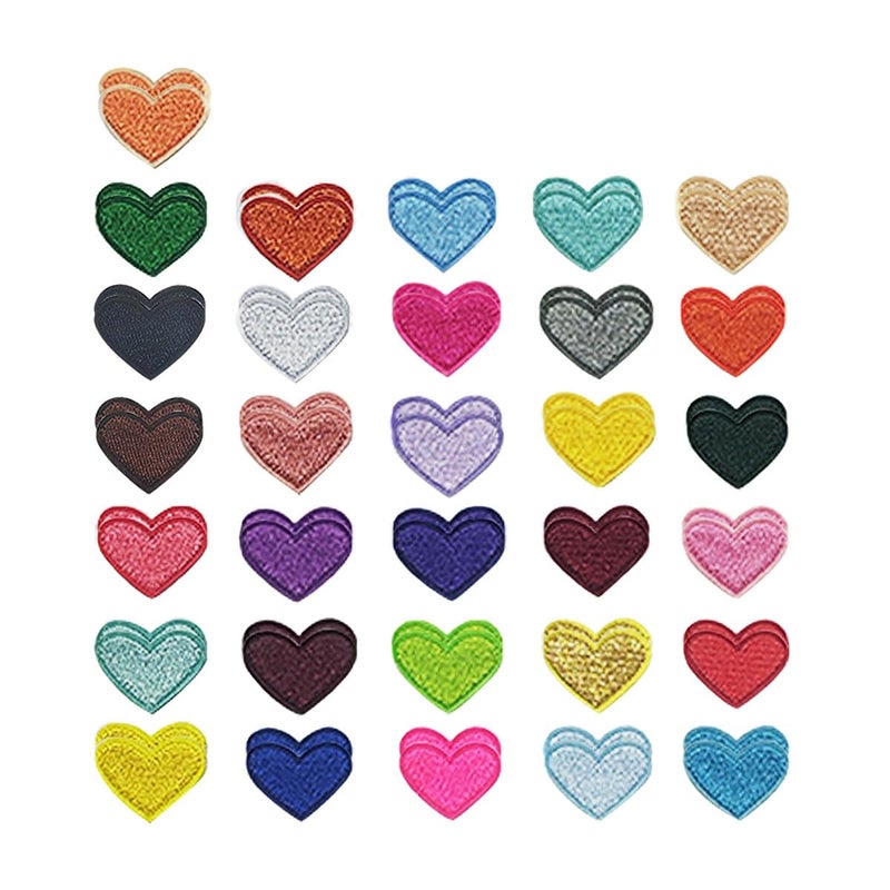 ZYYC 62 Pcs Heart Shaped Iron On Patches, Cute Mini Heart Iron-on sew-on Patches, Colorful Embroidered Heart Iron on Decals, Sew on/Iron on Heart Patches - Image 1