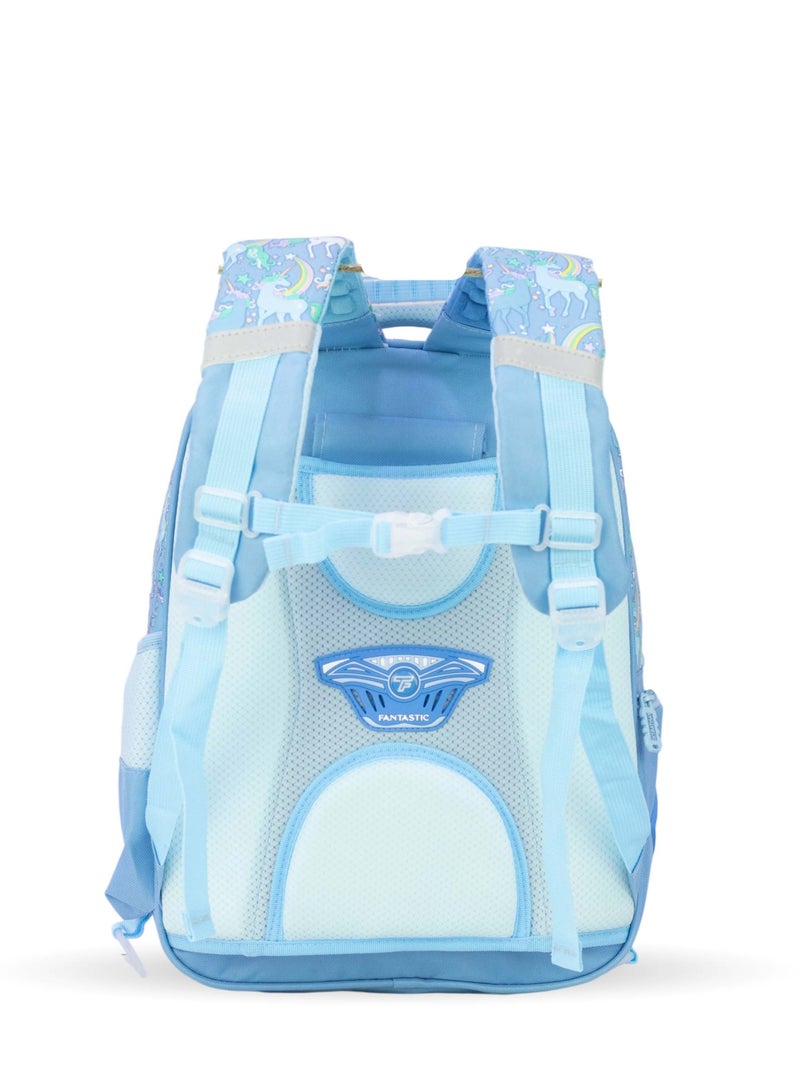 Fantastic QY002 Fantastic School Backpack, Unicorn and Rainbow Design, Light Blue, Multi-Pockets - Image 2