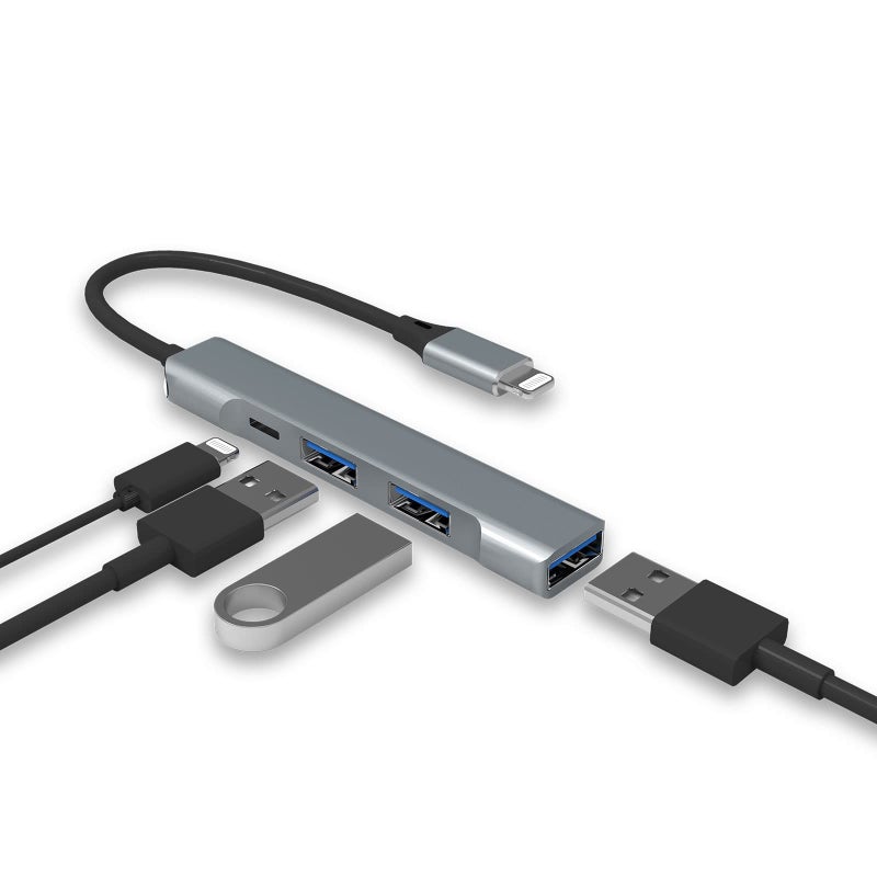 Belcompany Lightning to USB Hub [Apple MFi Certified] 4-in-1 USB OTG Hub with 3 USB 3.0 Port and Fast Charging Port for iPhone/iPad Compatible with USB Microphones/USB Flash Drive/Keyboard/Mouse/USB Sound Card - Image 1