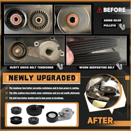 FQRANBO 90K-38274A Serpentine Belt Drive Kit Tensioner & Idler Pulley Fits for Ford Expedition F150 F250 F350 Lincoln Navigator Mercury Mountaineer 2005-2014 Replaces 38274 6PK2605 - Image 4