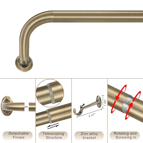 YuMierle 2 Pack 1Inch Diameter Wrap Around Curtain Rods for windows 28-86 inch(2.3-7Ft), Splicing Adjustable Room Darking Drapery Rod with Aluminum Finials and Brackets,Antique Bronze - Image 4