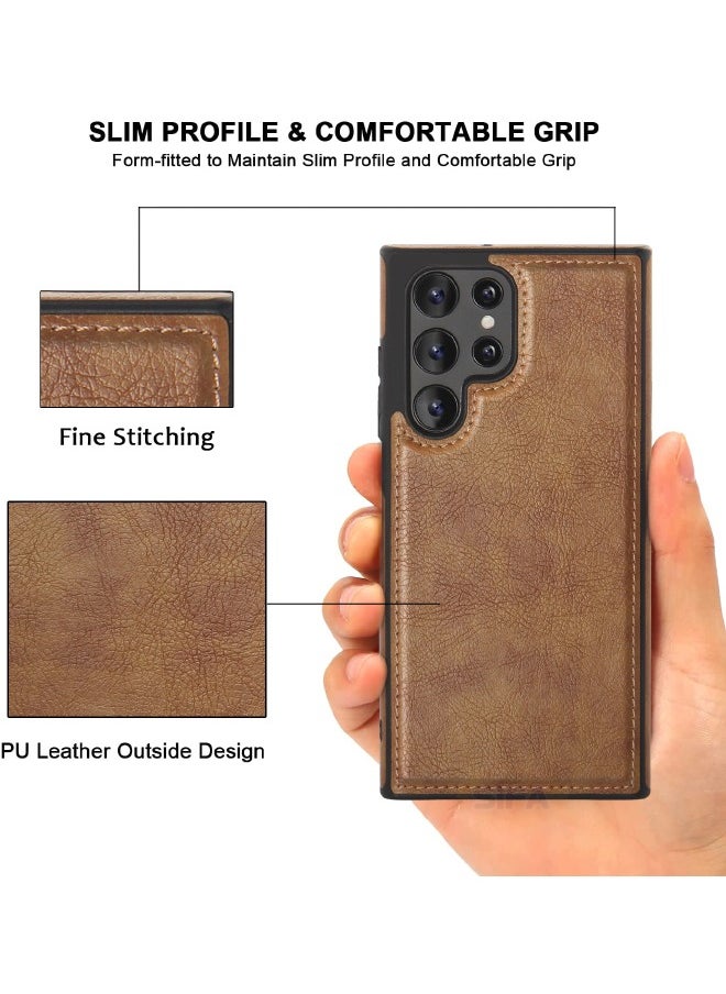 Mikki - Samsung Galaxy S25 Ultra Case, Vegan Leather Protective Case for S25 Ultra 6.9", Luxury, Elegant and Beautiful Design Cover, Non-Slip Vintage Looking Perfect Leather Cover (Brown) - Image 1