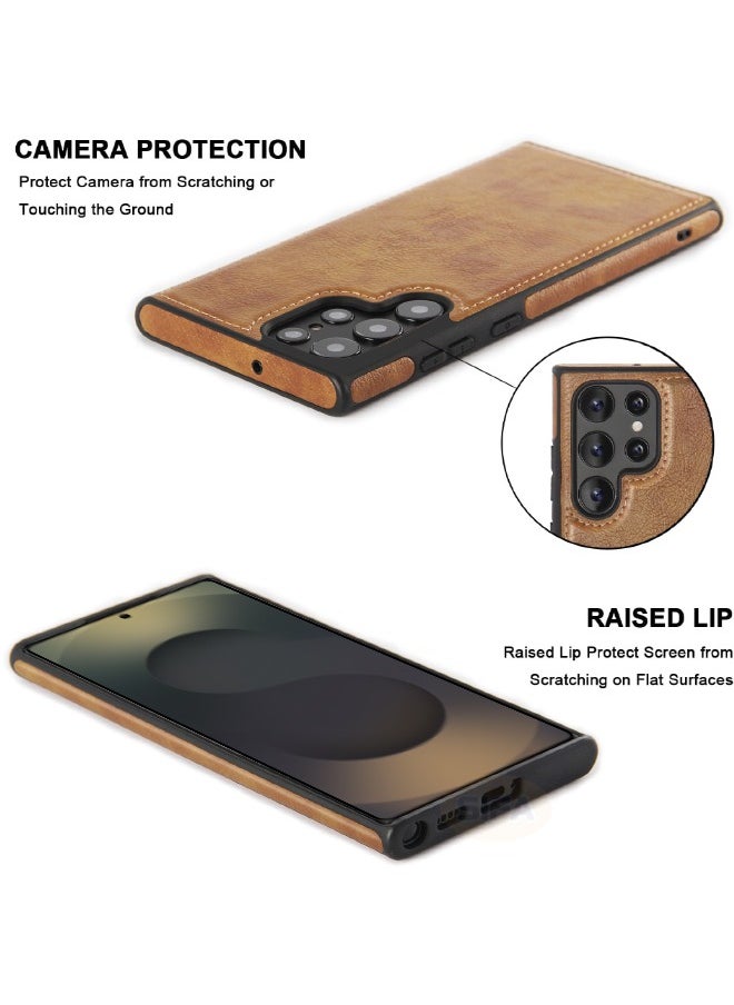 Mikki - Samsung Galaxy S25 Ultra Case, Vegan Leather Protective Case for S25 Ultra 6.9", Luxury, Elegant and Beautiful Design Cover, Non-Slip Vintage Looking Perfect Leather Cover (Brown) - Image 1