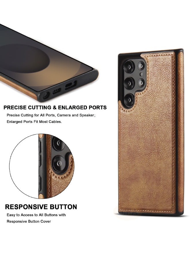Mikki - Samsung Galaxy S25 Ultra Case, Vegan Leather Protective Case for S25 Ultra 6.9", Luxury, Elegant and Beautiful Design Cover, Non-Slip Vintage Looking Perfect Leather Cover (Brown) - Image 1